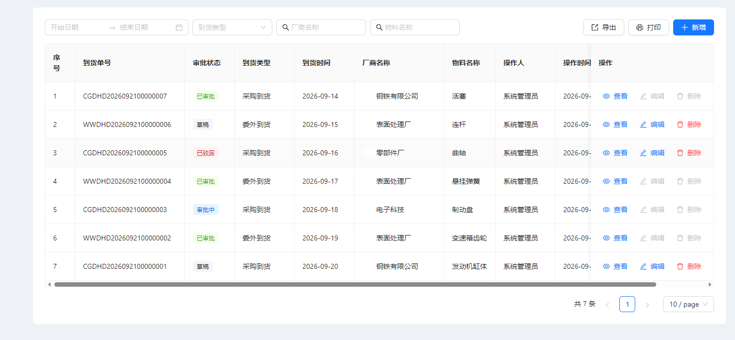 到货管理系统界面